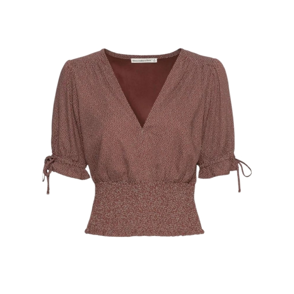 Abercrombie & Fitch Woman's Brown V-Neck Smocked Blouse Medium